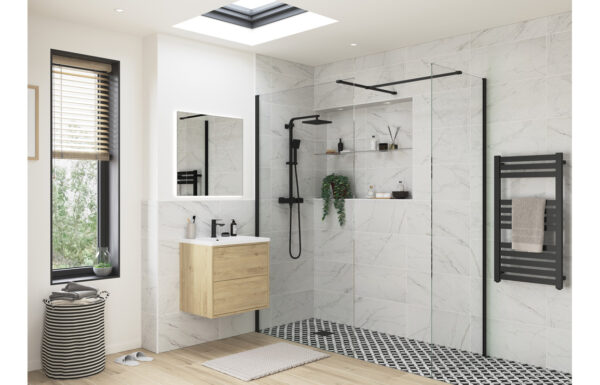 Aqua Platinum 800mm Wetroom Side Panel & Arm - Black
