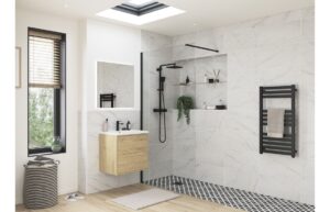 Aqua Platinum 1100mm Wetroom Panel & Support Bar - Black