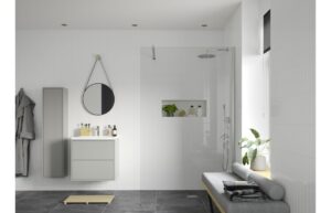 Aqua Platinum 1100mm Wetroom Panel & Support Bar - Chrome