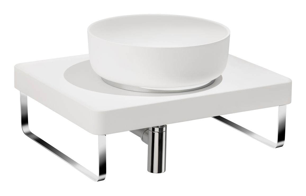 Abode Tableau/Cava Shelf & Round Basin Set - Chalk White w/Chrome Finishes