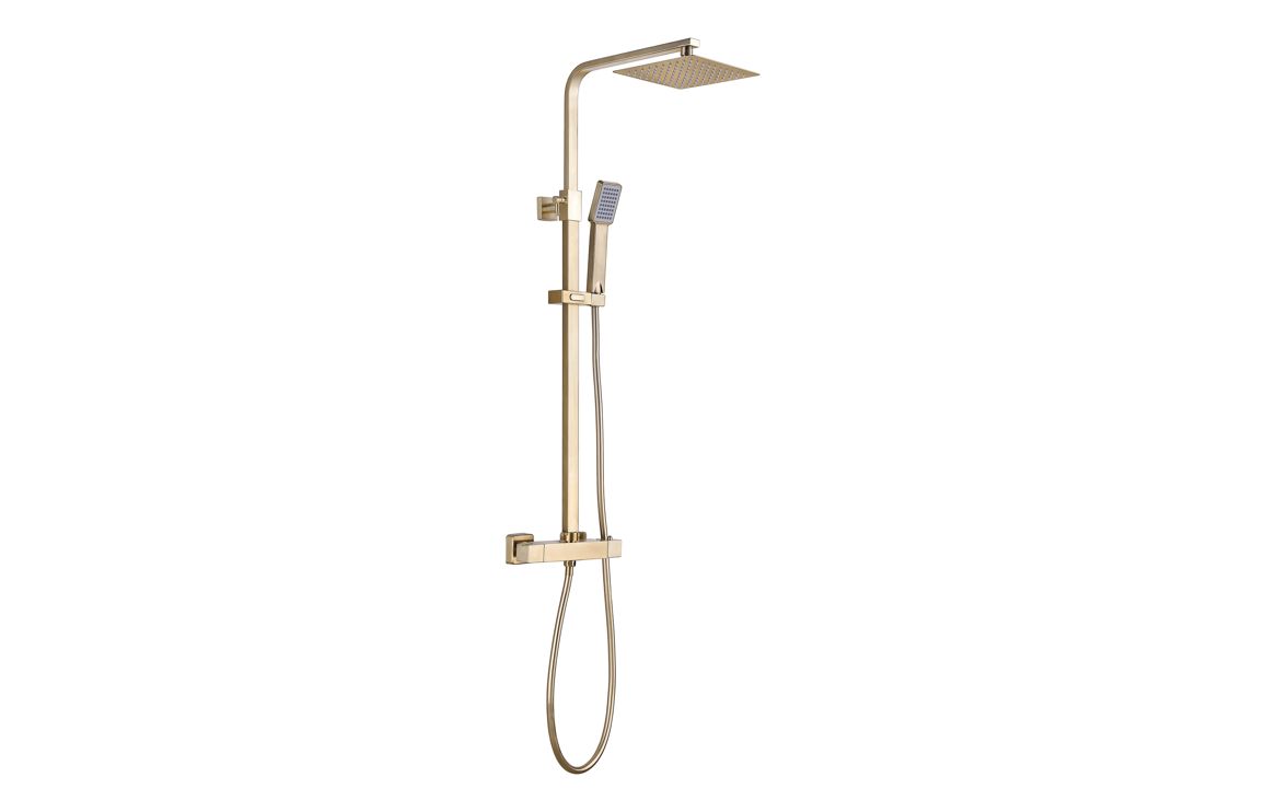 Ashby Square Thermostatic Bar Mixer w/Riser Kit - Brushed Brass