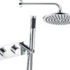 Jackdaw Shower Pack Two - Two Outlet Twin Shower Valve w/Handset & Brass Overhead - Chrome