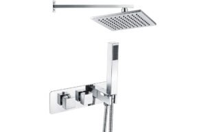 Jessop Shower Pack Two - Two Outlet Twin Shower Valve w/Handset & Brass Overhead - Chrome