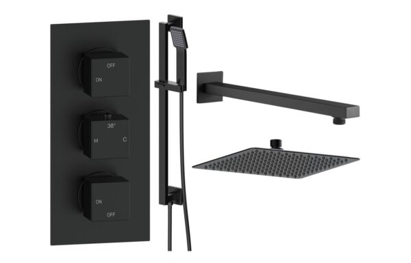 Ashby Square Shower Valve & Kit Pack 3 - Matt Black