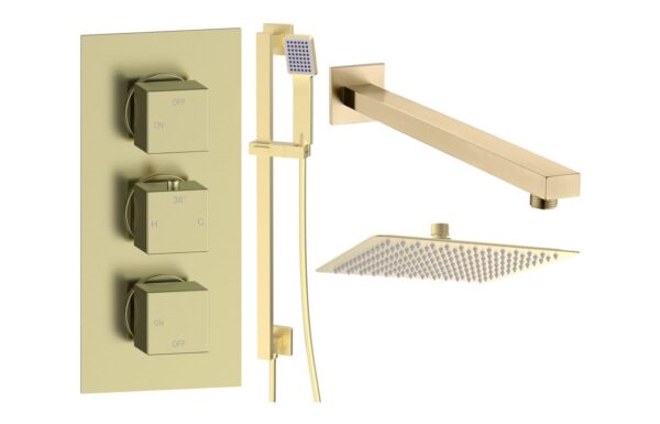 Ashby Square Shower Valve & Kit Pack 3 - Brushed Brass