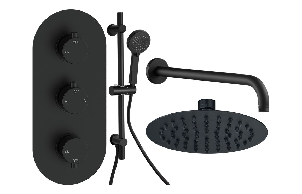 Grove Round Shower Valve & Kit Pack 3 - Matt Black