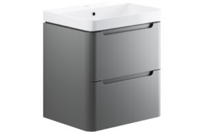 Hertford 605mm 2 Drawer Wall Hung Basin Unit - Matt Grey