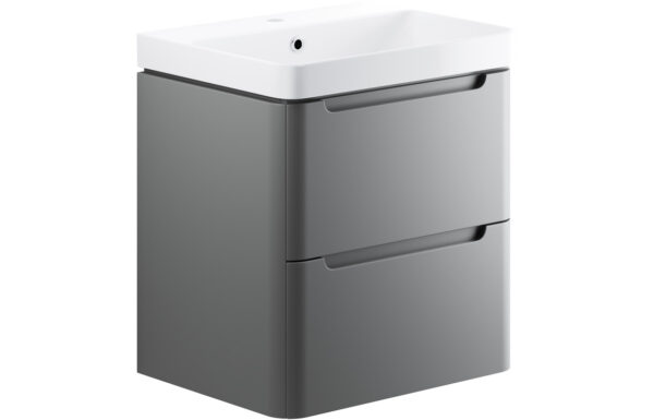Hertford 605mm 2 Drawer Wall Hung Basin Unit - Matt Grey