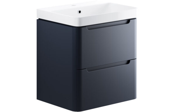 Hertford 605mm 2 Drawer Wall Hung Basin Unit - Matt Indigo