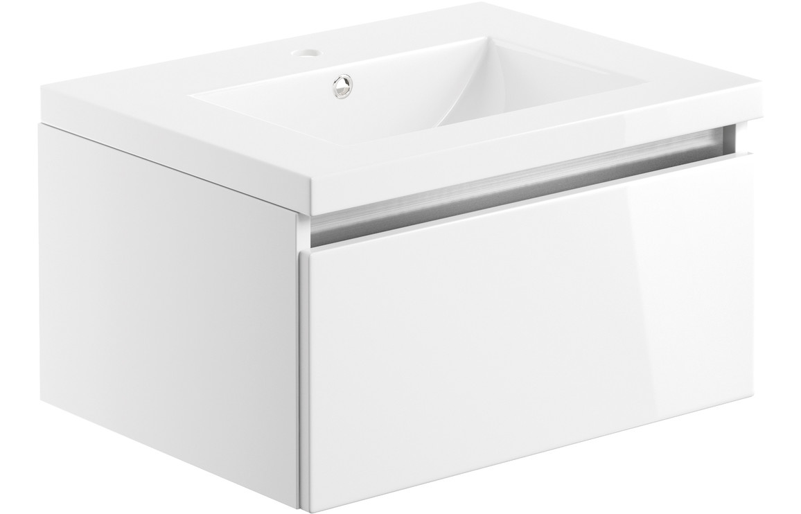 Stevenage 615mm 1 Drawer Wall Hung Basin Unit Inc. Basin - White Gloss