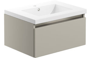 Stevenage 615mm 1 Drawer Wall Hung Basin Unit Inc. Basin - Matt Latte