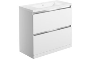 Stevenage 815mm 2 Drawer Floor Standing Basin Unit Inc. Basin - White Gloss