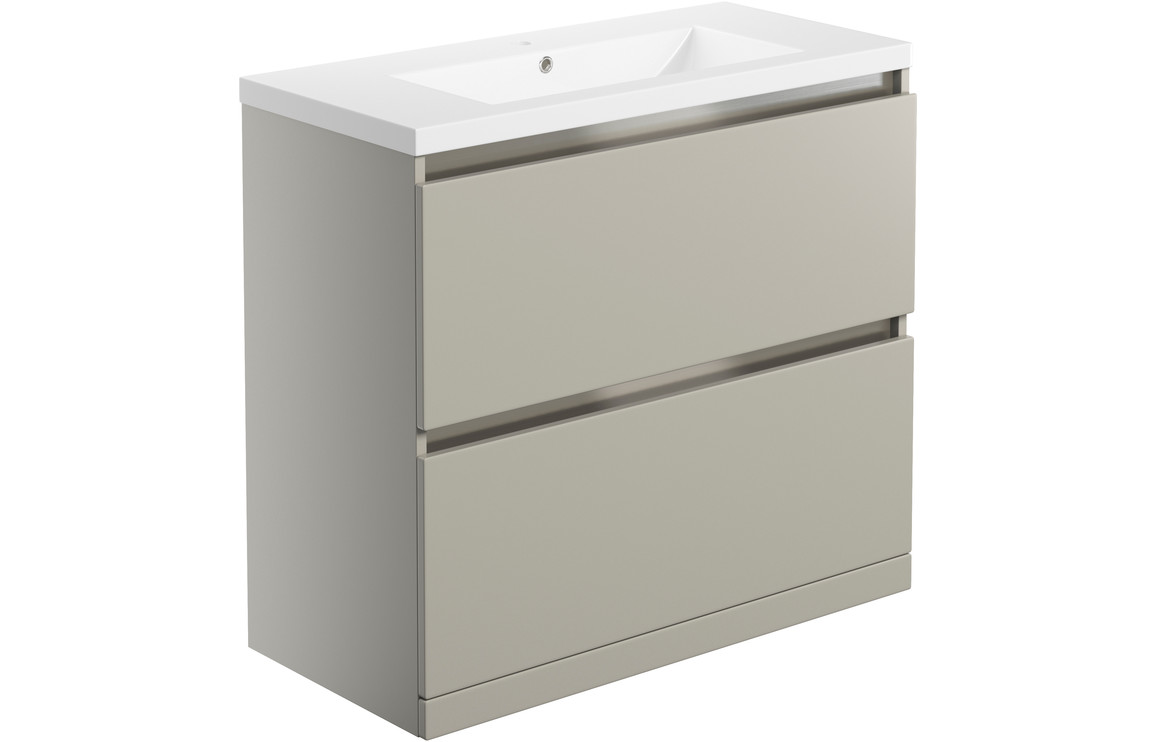 Stevenage 815mm 2 Drawer Floor Standing Basin Unit Inc. Basin - Matt Latte