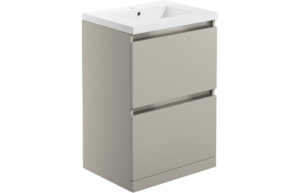 Stevenage 615mm 2 Drawer Floor Standing Basin Unit Inc. Basin - Matt Latte
