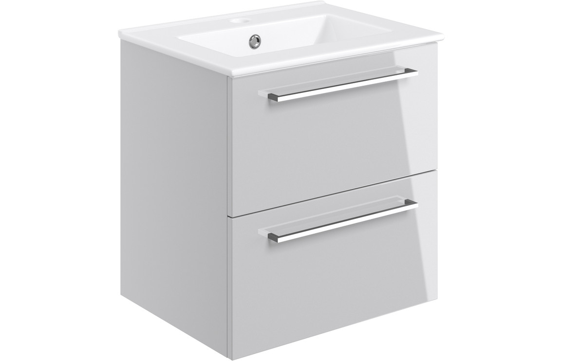 Malvern 510mm Wall Hung 2 Drawer Basin Unit & 1TH Thin Edge Basin - Grey Gloss