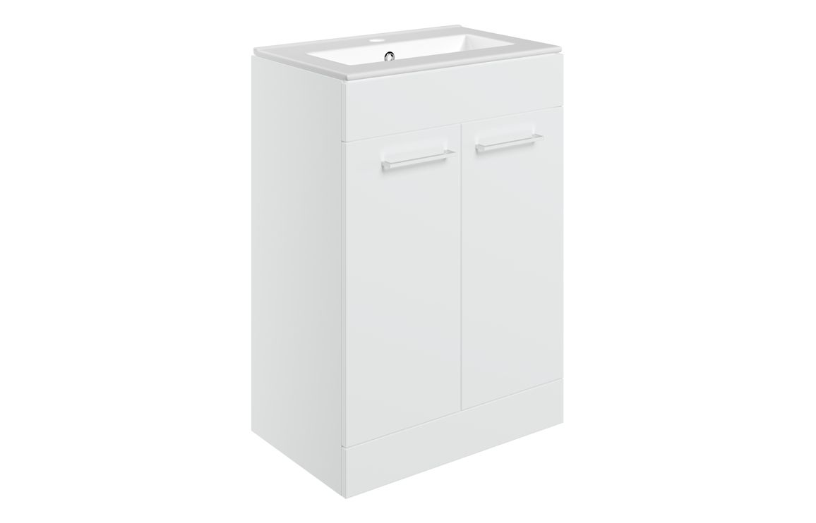 Malvern 610mm Floor Standing 2 Door Basin Unit & 1TH Thin Edge Basin - White Gloss