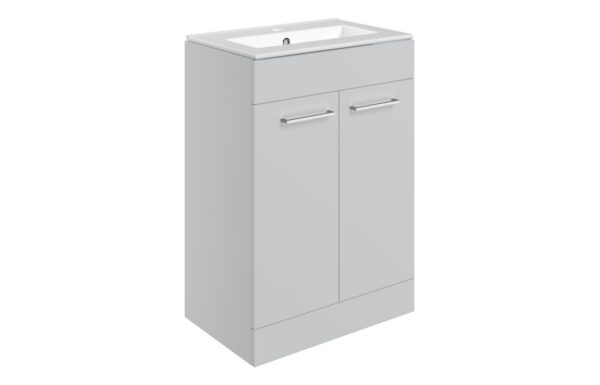 Malvern 610mm Floor Standing 2 Door Basin Unit & 1TH Thin Edge Basin - Grey Gloss