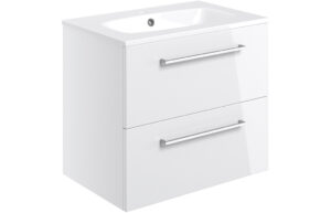 Malvern 610mm Wall Hung 2 Drawer Basin Unit & 1TH Thin Edge Basin - White Gloss