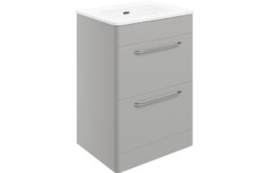 Knebworth 610mm 2 Drawer Floor Unit & Basin - Grey Gloss