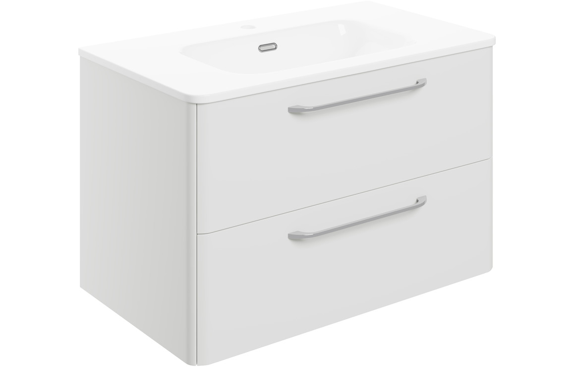 Knebworth 810mm 2 Drawer Wall Unit & Basin - White Gloss