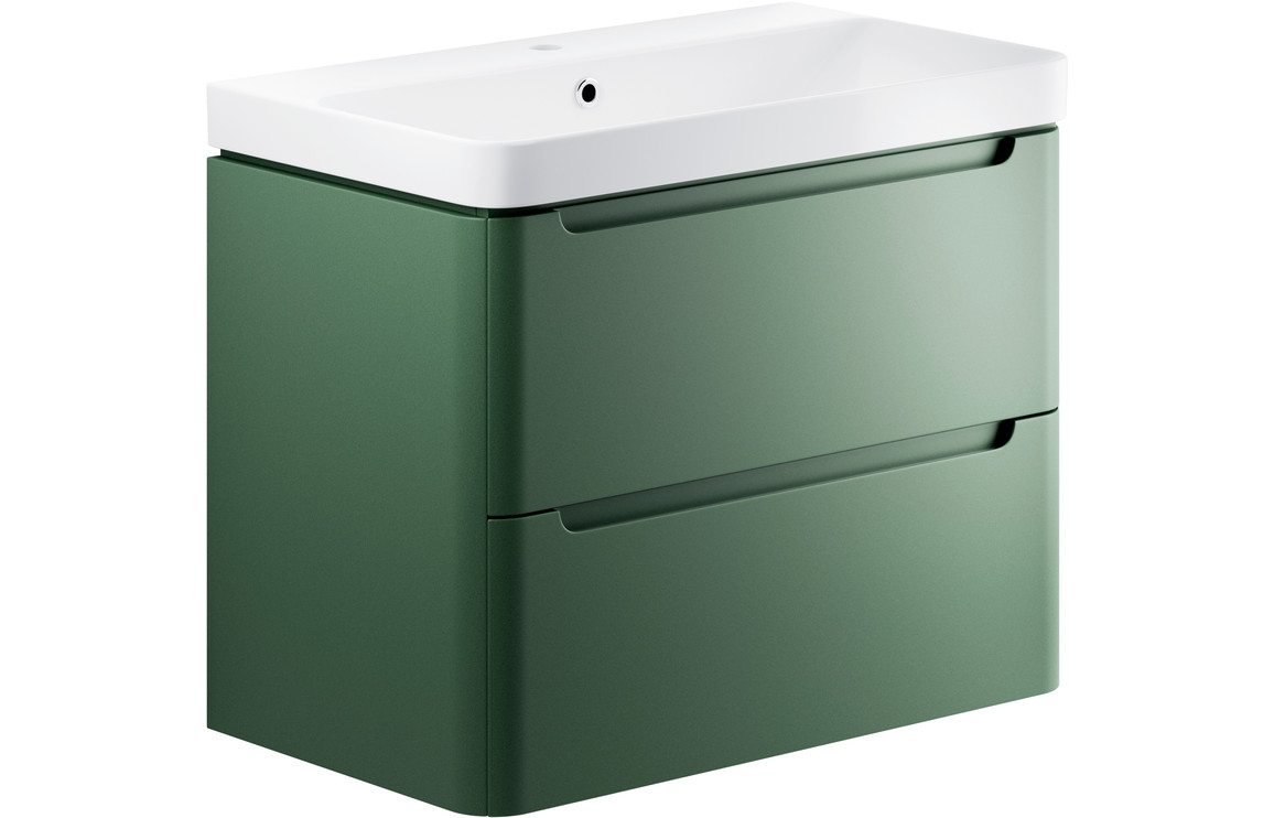 Hertford 805mm 2 Drawer Wall Hung Basin Unit - Matt Sage Green