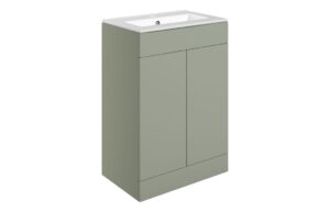 Cuffley 610mm Floor Standing 2 Door Basin Unit & 1TH Basin - Matt Olive Green