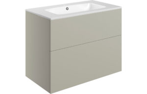 Cuffley 815mm Wall Hung 2 Drawer Basin Unit & 1TH Basin - Matt Latte