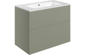 Cuffley 815mm Wall Hung 2 Drawer Basin Unit & 1TH Basin - Matt Olive Green