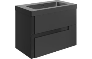 Ware 805mm Wall Hung 2 Drawer Basin Unit & 1TH Co-ordinating Basin - Matt Black & Glass