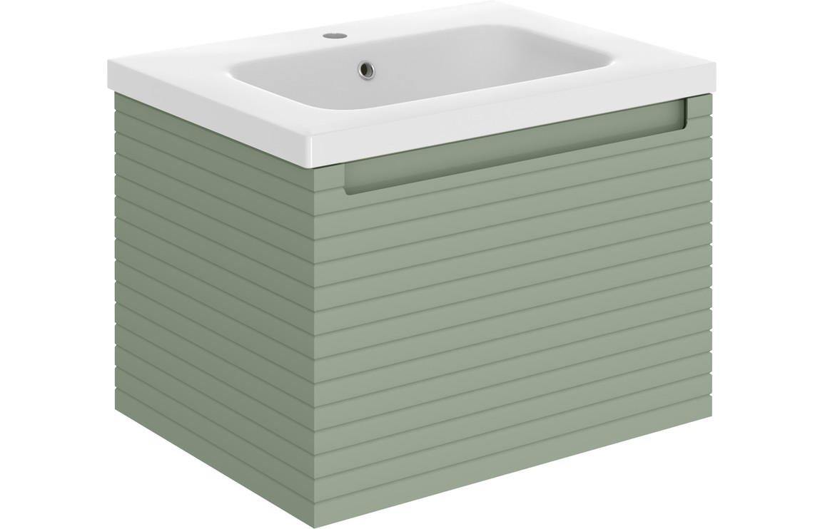Hatfield 615mm Wall Hung 1 Drawer Basin Unit & 1TH Basin - Matt Willow Green