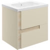 Ware 615mm Wall Hung 2 Drawer Basin Unit & 1TH White Basin - Matt Cotton & Oak Effect