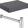 Aston 600mm Wall Hung Grey Marble Basin Shelf & Chrome Bottle Trap