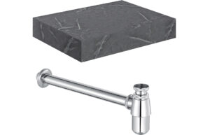 Aston 600mm Wall Hung Grey Marble Basin Shelf & Chrome Bottle Trap