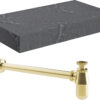 Aston 800mm Wall Hung Grey Marble Basin Shelf & Brushed Brass Bottle Trap