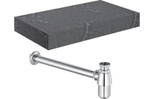 Aston 800mm Wall Hung Grey Marble Basin Shelf & Chrome Bottle Trap