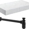 Aston 800mm Wall Hung White Marble Basin Shelf & Black Bottle Trap