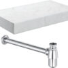 Aston 800mm Wall Hung White Marble Basin Shelf & Chrome Bottle Trap