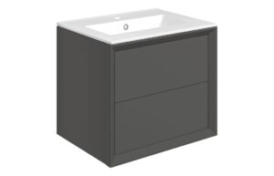 Harpenden 610mm Wall Hung 2 Drawer Basin Unit & 1TH Thin Edge Basin - Matt Clay