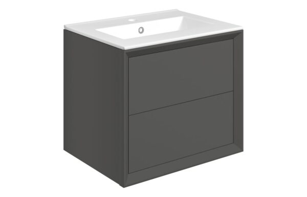 Harpenden 610mm Wall Hung 2 Drawer Basin Unit & 1TH Thin Edge Basin - Matt Clay