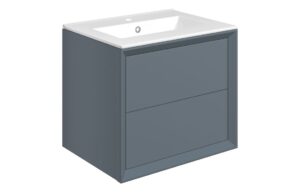 Harpenden 610mm Wall Hung 2 Drawer Basin Unit & 1TH Thin Edge Basin - Matt Storm Blue