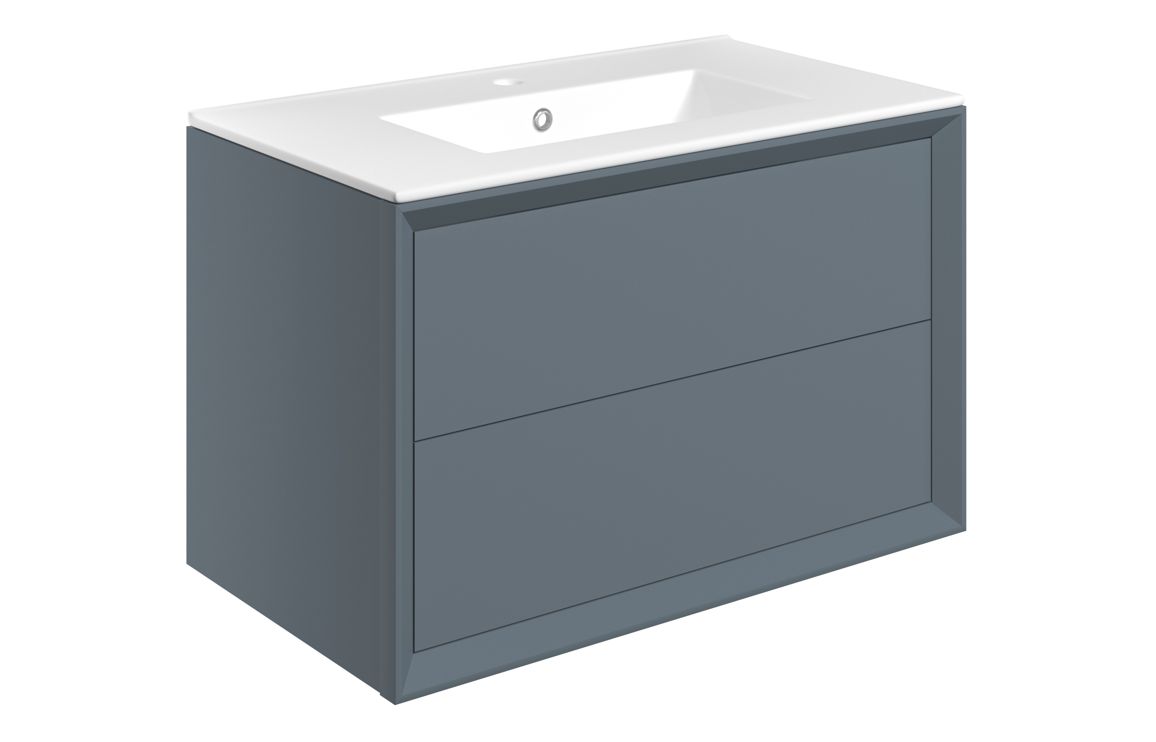 Harpenden 810mm Wall Hung 2 Drawer Basin Unit & 1TH Thin Edge Basin - Matt Storm Blue