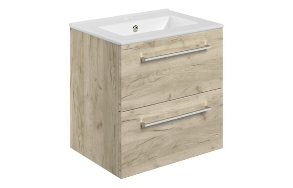 Malvern 510mm Wall Hung 2 Drawer Basin Unit & 1TH Thin Edge Basin - Oak