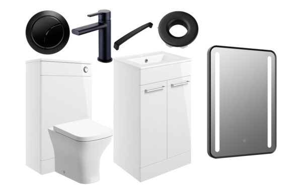 Malvern 510mm F/S Furniture Pack - White Gloss w/Black Finishes