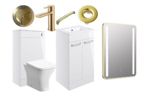 Malvern 510mm F/S Furniture Pack - White Gloss w/Brushed Brass Finishes