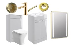 Malvern 510mm F/S Furniture Pack - Grey Gloss w/Brushed Brass Finishes