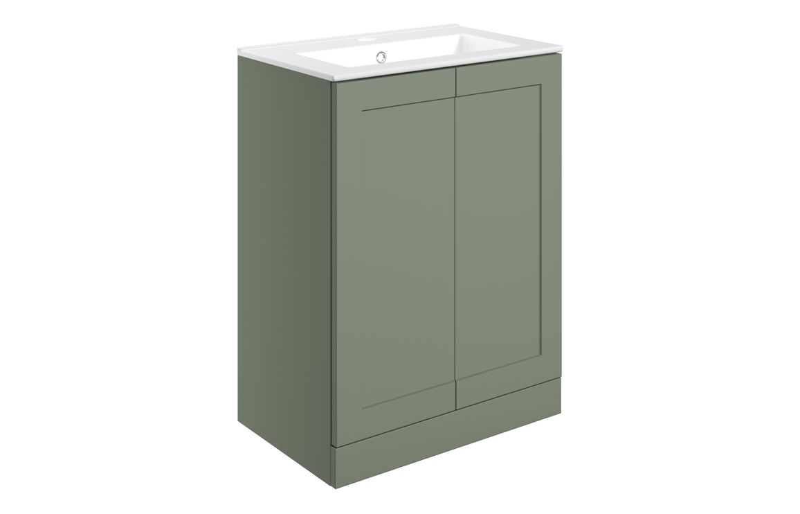 Benington 615mm Floor Standing 2 Door Basin Unit & Basin - Matt Reed Green