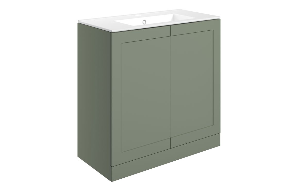 Benington 815mm Floor Standing 2 Door Basin Unit & Basin - Matt Reed Green