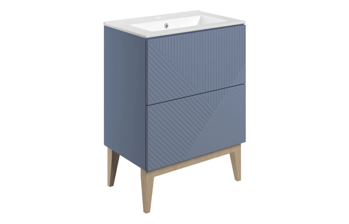 Datchworth 615mm Floor Standing 2 Drawer Basin Unit & Basin - Matt Smoke Blue