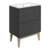 Datchworth 615mm Floor Standing 2 Drawer Basin Unit & Basin - Matt Graphite Grey
