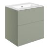 Cuffley 610mm Wall Hung 2 Drawer Basin Unit & 0TH Basin - Matt Olive Green